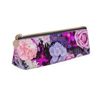 Colorful Nature Flower Leather Pencil Case Slim Design Pen Bag with Metallic Zipper Pocket Size for Or Student Office College Middle School Pen Pouch