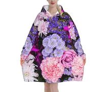 Colorful Nature Flower Print Flannel Blanket Hoodie, Oversized Blanket Hoodie For Adults, Wearable Hooded Sweatshirt With Pocket For Teenagers