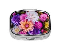 Colorful Nature Flower Printed Square Pill Organizer with 2 Compartments, Portable Mini Pill Box Pill Case for Medicine, Vitamin, Fish Oil, Supplements