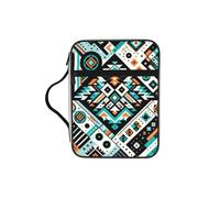 Colorful-Navajo-Pattern-Aztec Bible Cover Case with Handle, Water-Resistant Oxford Fabric Bible Bag Organizer with Zipper Pockets for Church
