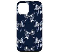 Colorful Navy Blue Silver White Ribbon Bow Aesthetic Case for iPhone 12/12 Pro