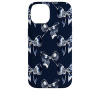 Colorful Navy Blue Silver White Ribbon Bow Aesthetic Case for iPhone 14