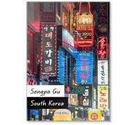 Colorful Neon Billboards at The Songpa Gu Nightlife District in Seoul, South Korea, 21, Fridge Magnet