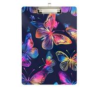 Colorful Neon Butterfly Clipboard Acrylic Fashion Clipboard A4 Standard Size Clipboards Hardboard, 12.5 x 9 Inches Silver Clip, Silver12x9in