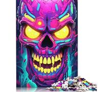 Colorful Neon Graffiti Skull Jigsaw 500 Piece Jigsaw Puzzle Wooden Puzzle Toy Family Game Difficulty Challenge Puzzles 500pcs (52x38cm)