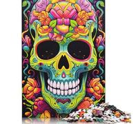 Colorful Neon Graffiti Skull Jigsaw Puzzles for Adults 1000 Pieces Wood Puzzle Birthday Gifts Jigsaw Puzzle, Family Games Together 1000pcs (75x50cm)