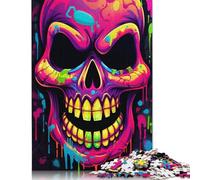Colorful Neon Graffiti Skull Wooden Jigsaw Puzzles for Adults 500 Pieces,Jigsaw Puzzle for Adult Family Games Jigsaws Wall Decoration 500pcs (52x38cm)