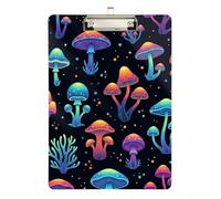 Colorful Neon Mushroom Black Clipboard Cute Clip Board A4 Standard Size Clip Board, 12.5 x 9 Inches Silver Clip
