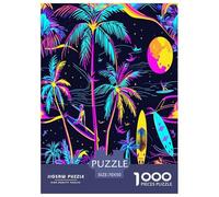Colorful Neon Palm Trees Jigsaw Puzzles Puzzles for Adults Kids. 1000 Piece Great Gifts Challenge Toy Educational Games Home Decoration for Adults& Kids Age 14 Years Up 70x50cm/1000pcs