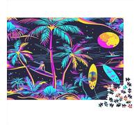 Colorful Neon Palm Trees Jigsaw Puzzles Puzzles for Adults Kids. 1000 Piece Whimsical Challenge Toy Educational Games Home Decoration for Adults& Kids Age 14 Years Up 1000pcs (75x50cm)
