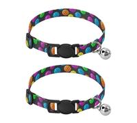 Colorful Neon Polka Balls Black Pet Collars 2 Pack Collars for Cats Adjustable 10.6 to 17.1 Inches