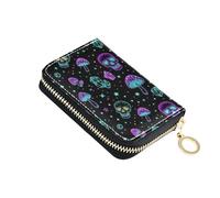 Colorful Neon Skulls Black Wallet Womens Leather RFID Blocking Credit Card Wallets Cute Ladies Zipper Wallet with Coin Pocket