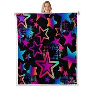 Colorful Neon Stars Throw Blanket Street Art Hippie Cartoon Star Pattern Fleece Blanket for Kids Teens Adults Gradient Rainbow Hearts Decor Bed Blanket for Living Room 40x50