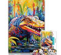 Colorful Nile Crocodiles Jigsaw Puzzles for Teenagers 1000 Jigsaws,Challenging To Complete But Fun And Humorous Unique Home Decor And Gifts 38x26cm
