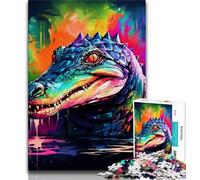 Colorful Nile Crocodiles Puzzles for Adults 1000 Pieces,Stress Reliever Staycation Kill Time with Matching Poster And Trivia Sheet 50x75cm