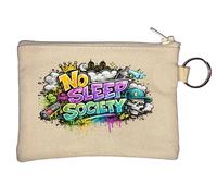 Colorful No Sleep Street Art Key Chain Coin Purse Beige