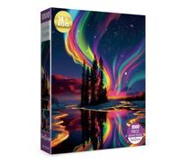 Colorful Northern Lights Puzzles for Adults 1000 Pieces Nature, Beautiful Moon Tree Plant Rainbow Jigsaw Puzzles, Pretty Lake Aurora Borealis Forest Stars Mountain Fantasy Puzzle