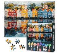 Colorful Norway's Water's Edge 1000 Piece Puzzle for Adults Color House Jigsaw Puzzles Home Wall Decoration Challenging & Vivid Detail Ideal for Puzzle Enthusiasts Finished Size: 70x50cm