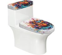 Colorful Note Guitar 2-Piece Toilet Seat Cover Set with Tank Lid - Elastic for U-Shape & Elongated - Bathroom Decor