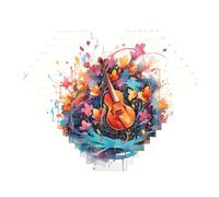 Colorful Note Guitar Print Building Brick Block Puzzle - Heart Shaped Picture Puzzles, Wooden Picture Jigsaw Puzzles