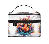 Colorful Note Guitar Women's travel cosmetic bag, (9x6.5x6.2 inches) portable large capacity cosmetic bag, large cosmetic bag storage bag for girls, Black, One Size