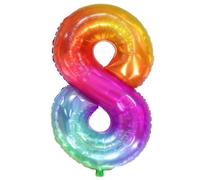 Colorful Number 8 Balloons, 40 Inch Extra Large Big Foil Giant Jumbo Helium Mylar Metallic Number with Straw for Anniversary Birthday Party