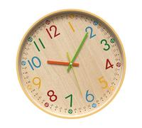 Colorful Numeral Wall Clock Quiet Movement Wood Grains Battery Operated Clock for Home Office Classroom