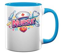 Colorful Nursing and Healthcare Icons Ceramic Tea Coffee Mug Light Blue
