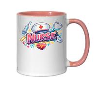 Colorful Nursing and Healthcare Icons Ceramic Tea Coffee Mug Pink