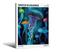 Colorful Ocean Jellyfish Wall Art Unique Japanese Animal Posters Yayoi Kusama Canvas Prints 12X16 inch Framed for Living Room Bedroom Wall Decor