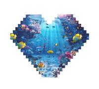 Colorful Ocean Theme Print Art Brick Puzzle Heart Shaped DIY Building Blocks Set 3D Jigsaw Home Decor 82 Pieces