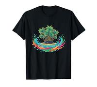 Colorful Ocean Wave Palm Island Escape Summer T-Shirt