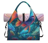 Colorful Oceans Fish Sports Duffle Bag with Shoe Compartment Weekend Overnight Bags Tote Cabin Luggage Bag for Gym Yoga Travel