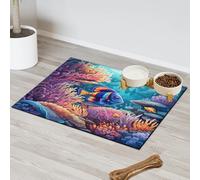 Colorful Oceans Submarine World Print Pet Feeding Mat for Cat Dog Water Bowl Food Mats Pet Feeding Mats Absorbent Nti-Slip Contain Spills Protects Floors Placemat 43.1 x 76.2 cm