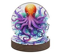 Colorful Octopus 6PCS Car Coasters Absorbent Drink Coasters with A Finger Universal Wood Coffee Coaster for Cup Holders Non-Slip Car Cup Holder Coaster Cute Drink Mat Car Accessories for Women Men