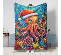 Colorful Octopus Blanket, Vibrant Coral Reef Decor Throw Blanket, Lightweight Soft Plush Fleece for Holiday, Camping, Travel, All Seasons 60x80 Inch
