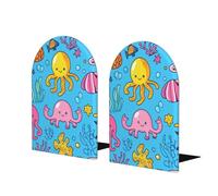 Colorful Octopus Book Ends Decorative for Shelves,Non-Skid Metal Base,Modern Bookshelf Decor Accessories (1 Pairs)