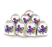Colorful Octopus Bunches Pocket Cotton And Hemp with Drawstring 8 Pieces Reusable Gift Bags Jewelry Pouch for Wedding DIY Craft Party (4.9 X 6.7 Inch)