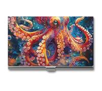 Colorful Octopus Business Card Holders, Name Card Organiser Case Metal Storage Boxes with Lids