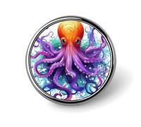 Colorful Octopus Button Pins - Personalized Round Badges for Women Men Custom Photo Buttons for Backpack Cloth Decoration Souvenir Gifts, Metal Badge Brooch Party Costume Accessory