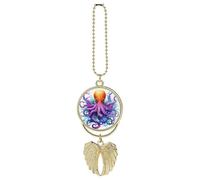 Colorful Octopus Car Hanging Ornament, Car Charms for Rear View Mirror for Women Men, Boho Handmade Angel Wings Pendant Auto Ornament, Rearview Mirror Hanging Accessories-Golden