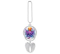 Colorful Octopus Car Hanging Ornament Rear View Mirror Pendant Lucky Presents Hanging Ornament Funny Car Pendant for Office Auto Home Decoration Silver-Style