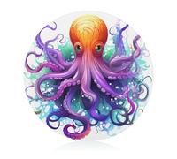 Colorful Octopus Cutting Board for Kitchen Mini Cheese Chopping Board Round Tempered Glass Chopping Block for Picnic Cutting Pizza Meat Fruit(7.9 Inch)