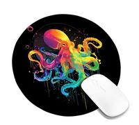 Colorful Octopus Desk Mouse Pad, Vibrant Rainbow Art Non-Slip Washable Mousepad for Home and Office Computer, Laptop Round 8x8 Inch
