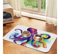 Colorful Octopus Dog Food Mats for Floors, 12x18 Inch Non-Slip Super Absorbent Pet Food Mat, Dishwasher Dog Mat for Food and Water, Cute Rubber Quick Dry Pet Feeding Mat for Dogs Puppy Cats