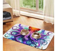 Colorful Octopus Dog Food Mats for Floors, 12x18 Inch Non-Slip Super Absorbent Pet Food Mat, Dishwasher Dog Mat for Food and Water, Cute Quick Dry Pet Feeding Mat for Dogs Puppy Cats