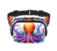 Colorful Octopus Fanny Pack For Women Waterproof Adjustable Belt Bags Waist Pack Fashion Casual Crossbody Bags Bum Bag For Running Workout Hiking Traveling, Black, One Size
