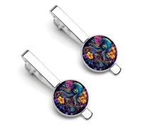 Colorful Octopus Flowers Tie Clips for Men, 2PCS Durable Metal Tie Bars for Business