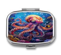 Colorful Octopus Funny Square Pill Organizer Travel Pharmacy Box Portable Medicine Case with 2 Compartments