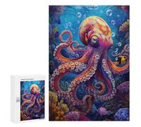 Colorful Octopus Funny Wooden Puzzle with Storage Box Adults Vertical Jigsaw Puzzles Challenge Gift for Family Game